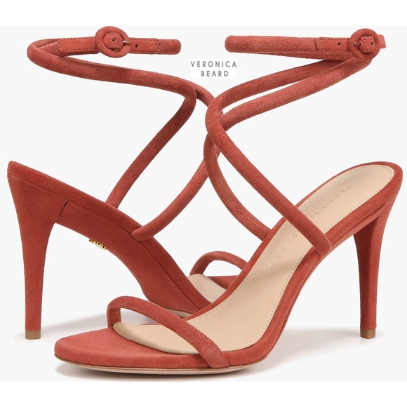 VERONICA BEARD NIB MARCELINE REDWOOD LEATHER HEELED ANKLE STRAP SANDAL. 7M - Picture 1 of 16